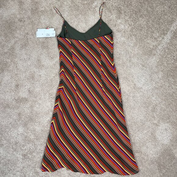 Ralph by Ralph Lauren Slip Dress Womens 6 Green Striped Vintage Midi Bias NWT - Picture 7 of 7
